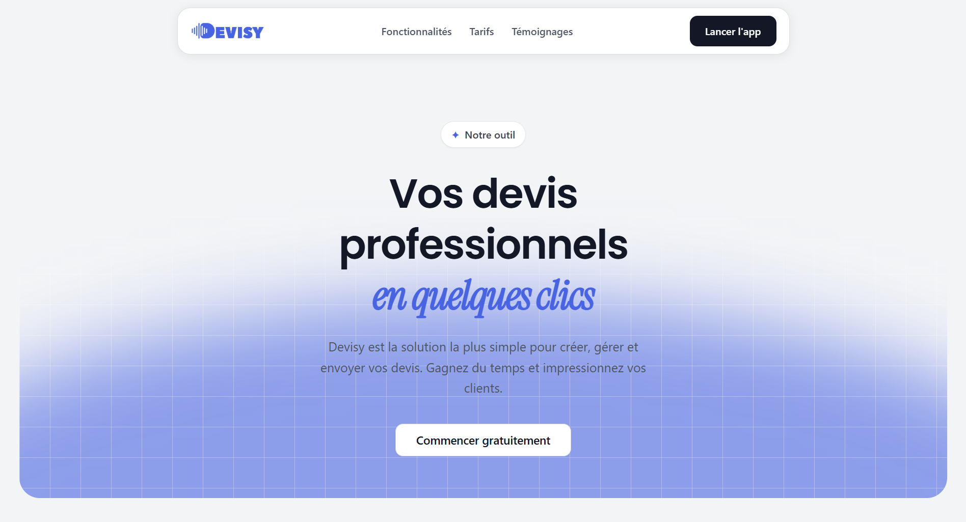 Landing page Devisy